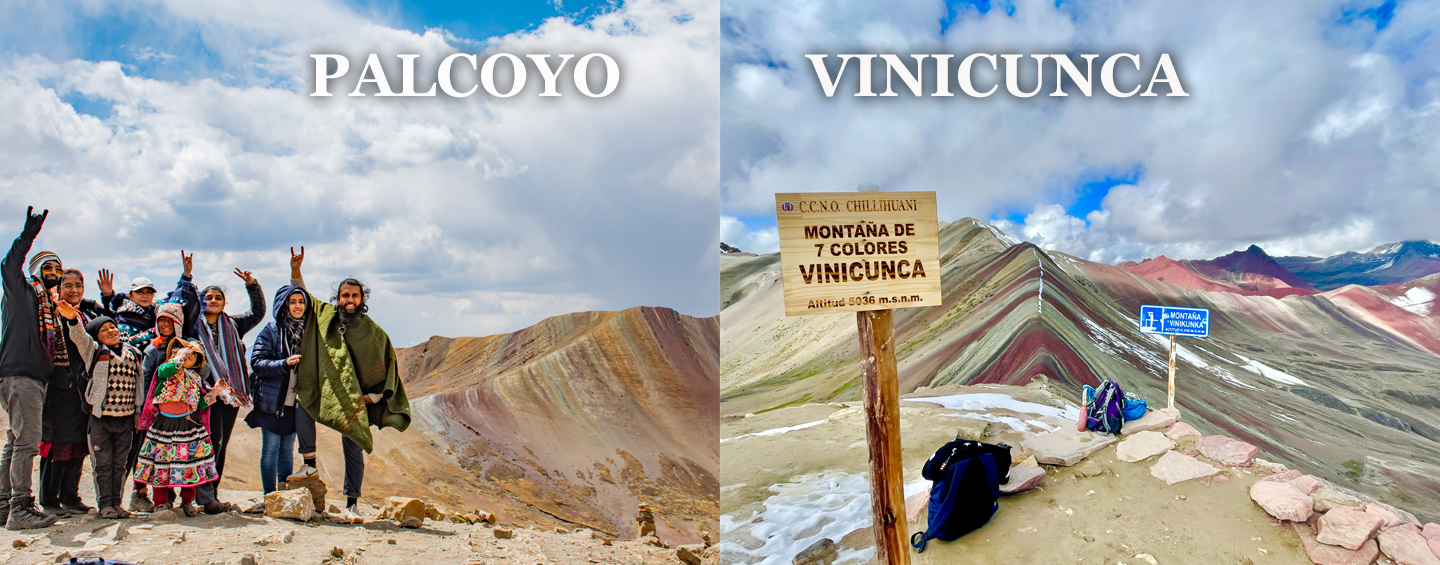 learn about difference between vinicunca and palcoyo rainbow mountain